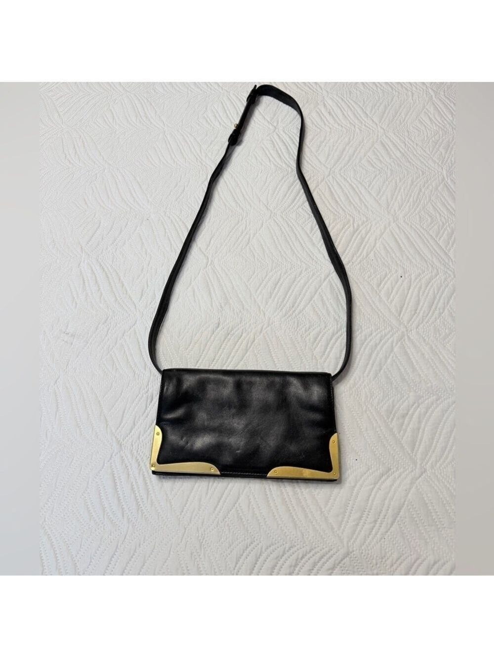 Donna Karan N.Y. Vintage Black Leather Crossbody Clutch Bag.